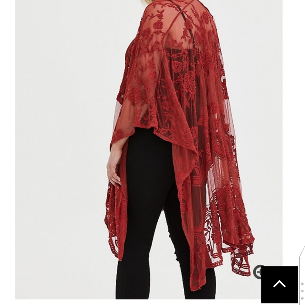 🆕RED TERRACOTTA MESH EMBROIDERED RUANA